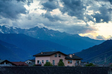 Fototapeta na wymiar Tirano, Valtellina, Italy: old houses along the Adda river