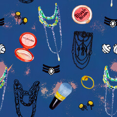 Watercolor woman accessories and jewelry pattern grange