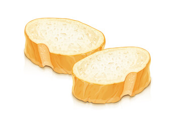 Piece of loaf for sandwich. White wheaten bread, Isolated on white background. Eps10 vector illustration.