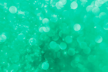 Fototapeta na wymiar Green bokeh abstract background. Macro sparkle creates bubble background effect.