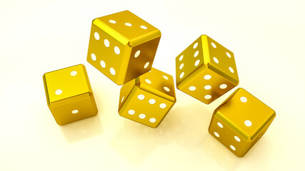 golden dice on a white background. 3d render illustration