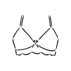 Hand Drawn Women s Bra Sketch Symbol isolated on white background. Vector lacy bra In Trendy Style. Woman s underwear hand drawing sketches elements