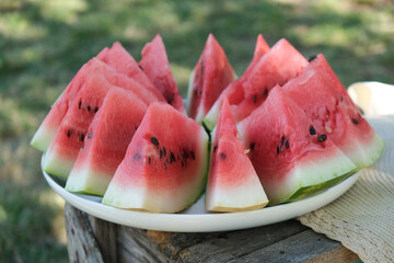 Fresh sliced watermelon on the wooden table