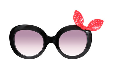 Glasses with red bow isolated on white background for applying on a portrait. Design element with clipping path