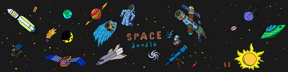 hand drawn space doodle colored