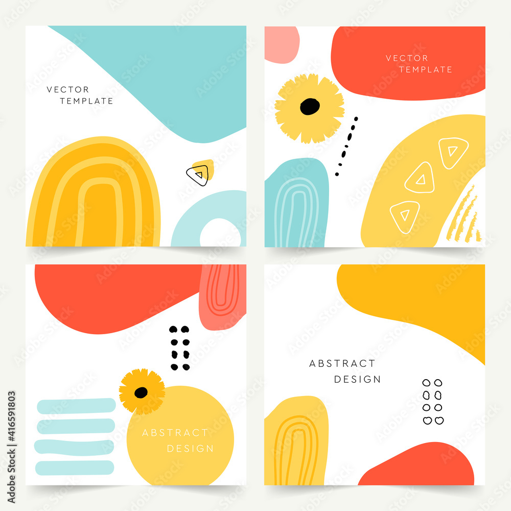 Poster vector - set of modern design template with abstract organic shapes in bright colors. minimal square