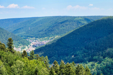 Fototapeta na wymiar Blick vom Sommerberg in Bad Wildbad hinab ins Tal Richtung Westen