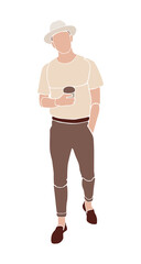 Fototapeta premium men fashion model walking with coffee cup in the hand
