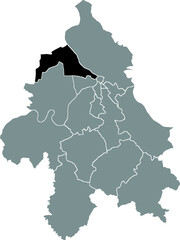 Black location map of the Belgradian Zemun municipality insdide the Serbian capital city of Belgrade, Serbia