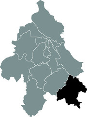 Black location map of the Belgradian Mladenovac municipality insdide the Serbian capital city of Belgrade, Serbia