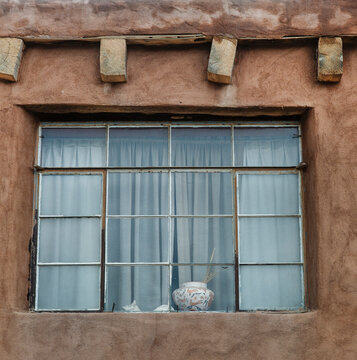 Window at Acoma Pueblo. Sky City. New Mexico USA. Indian village. Indian culture. Pictures from 1984. Adobe style.