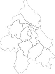 Simple white vector map with black borders of municipalities of Belgrade, Serbia