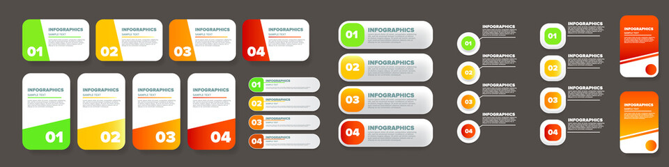 Vector modern progress paper web banners big set with shadow isolated on grey background. Modern vertical color infographics banners collection