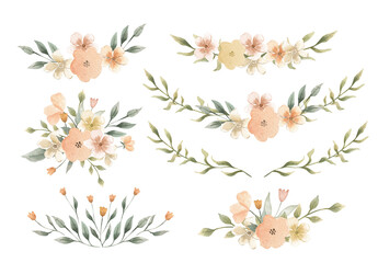 Watercolor Spring Easter and floral elements for children and weddings or baby showers