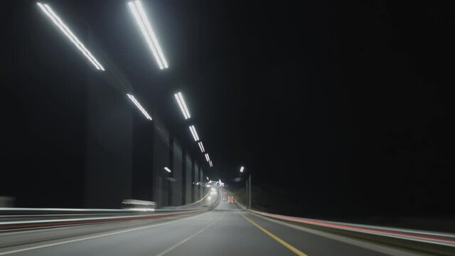 Hyperlapse of a highway in Russia. The road to the south, to the sea. Night road.