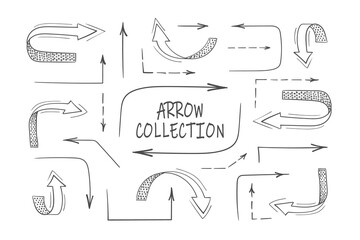 Arrows icons. Set of black grunge hand drawn arrows isolated on white. Vector illustration