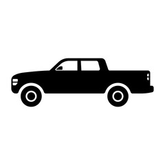 Fototapeta na wymiar Pickup truck icon. Off-road SUV. Black silhouette. Side view. Vector flat graphic illustration. The isolated object on a white background. Isolate.