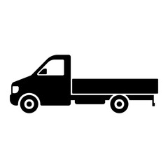 Truck icon. Small commercial vehicle. Black silhouette. Side view. Vector flat graphic illustration. The isolated object on a white background. Isolate.
