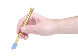 Roller glass cutter in hand on white background isolation