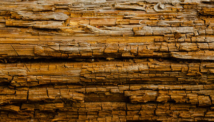 Close-Up of rotting wood, texture of the old spoiled wood damaged, brown color