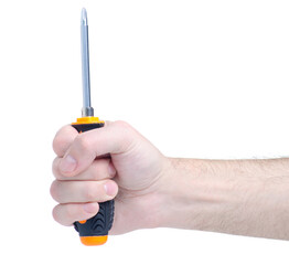 screwdriver work tool in hand on white background isolation