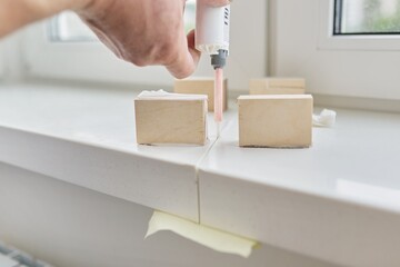 Artificial stone window sill, installation, technological process.