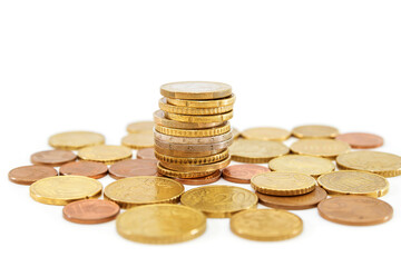 Heap of euro cents on a white
