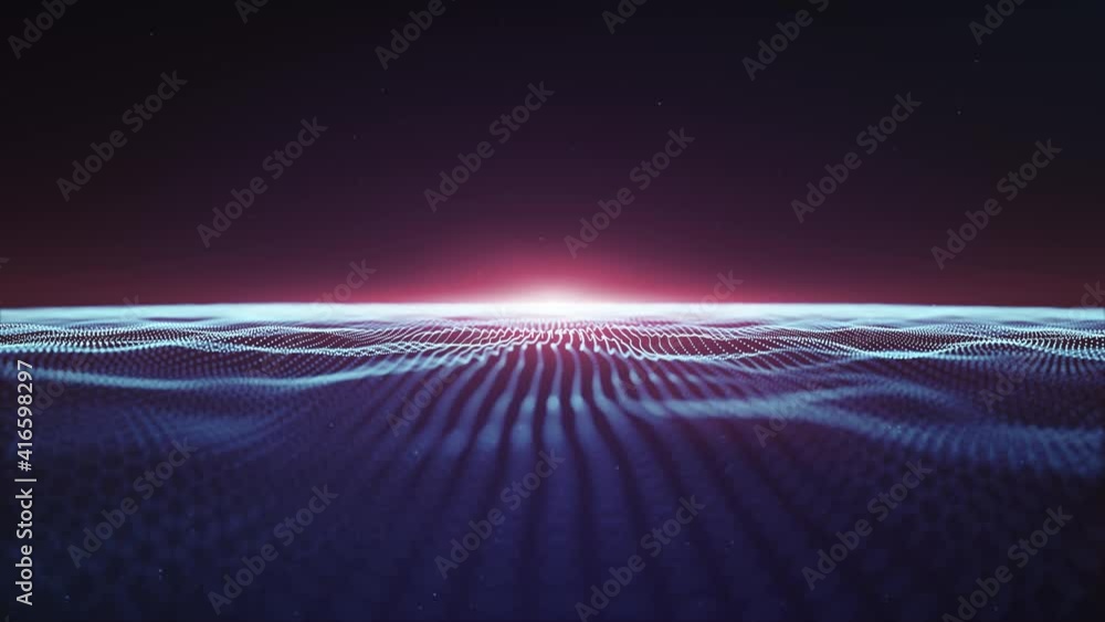 Poster abstract technology waving field fx with lens background loop/ 4k animation of an abstract fractal b