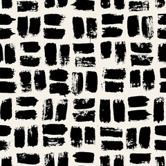 Vector seamless pattern. Abstract background with squares. Bold textured brush strokes. Monochrome hand drawn texture. Hipster graphic design. Can be used as swatch for illustrator.