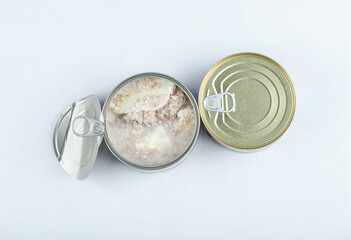Canned meat tin. Two can on white background