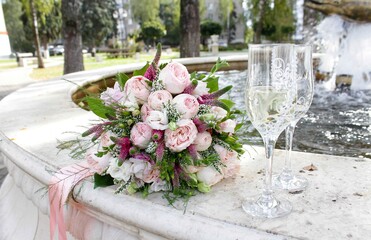 wedding bouquet on the street