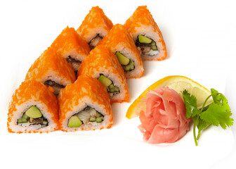 Sushi plate on white background
