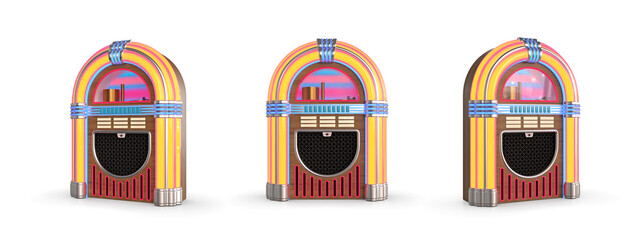 Retro jukebox radio isolated on white background. 3d illustration