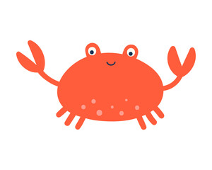 Happy red crab. Vector cute character. Hand-drawn doodle. Isolated on a white background. Design for children.