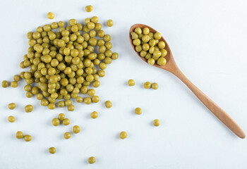 Top view. Pile of green marinated olives