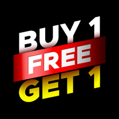 Buy 1, free get 1 sale banner with red ribbon. Vector illustration.