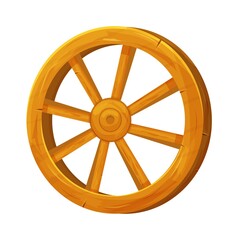 Wooden wheel in cartoon style, textured and detailed isolated on white background. Wild west ui asset, rustic, rural object, ancient, vintage element stock vector illustration.