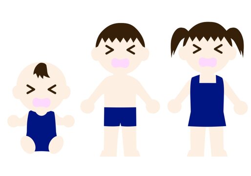 泣いている水着を着た子供