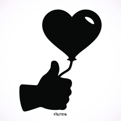 Thumb up icon with heart balloon, love vector illustration. Valentine's day card concept. Valentines day icon. Valentines day vector web icon.