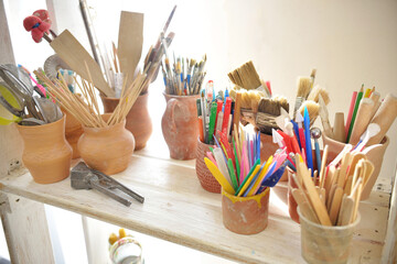 tools for creating textures in clay sculpting or pottery. potter's tools concept