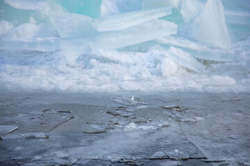 Textured frozen ice. Figured blocks of natural ice.  