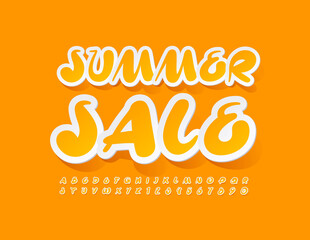 Vector seasonal promo Summer Sale. Creative yellow Font. Artistic Alphabet Letters and Numbers set
