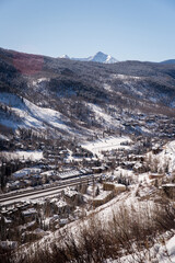 Snow covered mountain peaks in Vail, Colorado. 