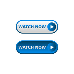 White and blue watch now button in neomorphism style. Easy editable vector isolated illustration. 