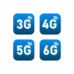 3g, 4g, 5g, 6g icon set for internet and phone. Vector illustration isolated on white background.