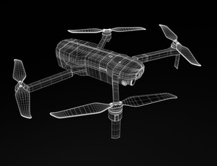 Drone 3D model on black background