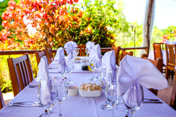 Table setting on an outdoor patio