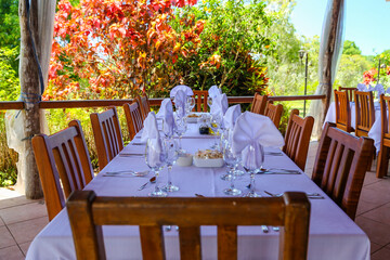 Fototapeta na wymiar Table setting on an outdoor patio