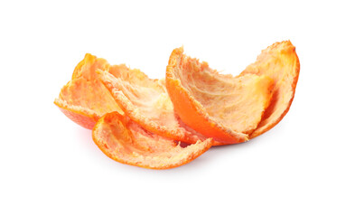 Tangerine peel on white background. Composting of organic waste
