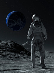 Fototapeta premium Astronaut at the spacewalk on the moon looking at the earth.